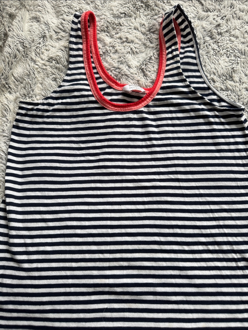 Splendid Navy and White Striped Tank with Coral Trim